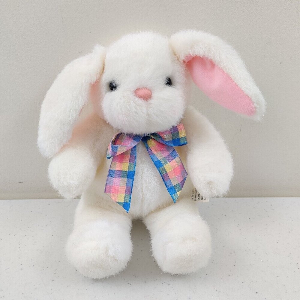Hallmark Cards White Bunny Rabbit Plaid Bow Plush Toy Easter Stuffed Animal